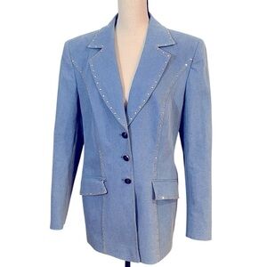 Vintage Escada Blue Jean Blazer/Jacket With Crystals-Sz-46